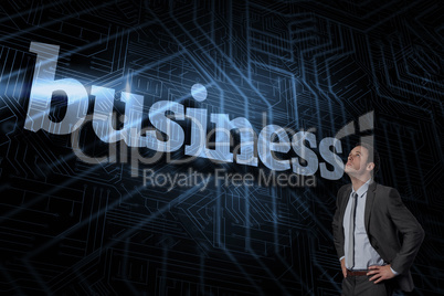 Business against futuristic black and blue background