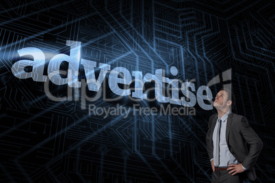 Advertise against futuristic black and blue background