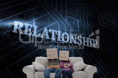 Relationship against futuristic black and blue background