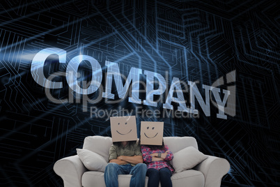 Company against futuristic black and blue background