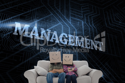 Management against futuristic black and blue background