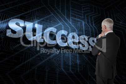 Success against futuristic black and blue background