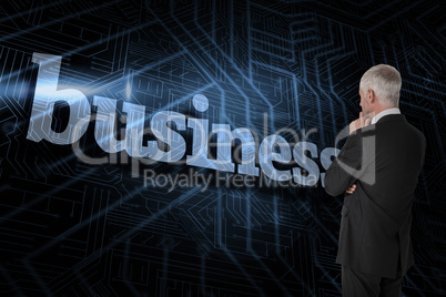 Business against futuristic black and blue background