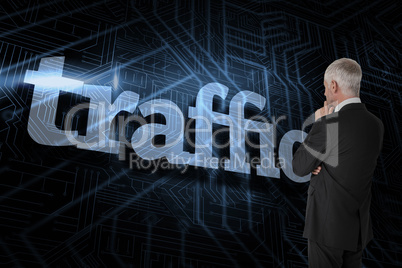 Traffic against futuristic black and blue background