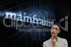 Mainframe against futuristic black and blue background
