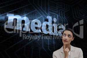 Media against futuristic black and blue background