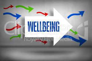 Wellbeing against arrows pointing