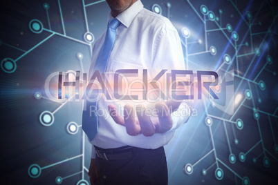Businessman presenting the word hacker Businessman presenting the word hacker
