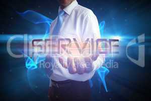 Businessman presenting the word service