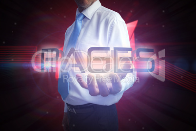 Businessman presenting the word pages