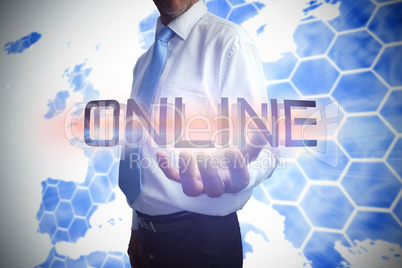 Businessman presenting the word online