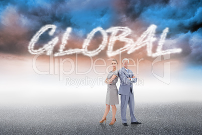Global against cloudy landscape background