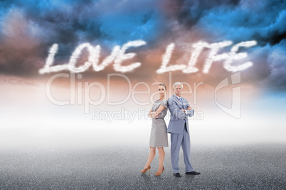 Love life against cloudy landscape background