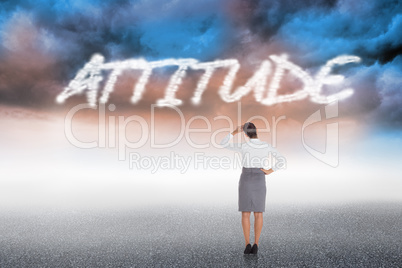 Attitude against cloudy landscape background