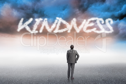 Kindness against cloudy landscape background