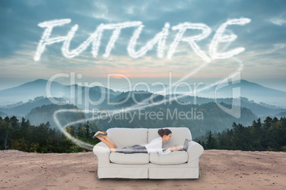 Future against scenic countryside with mountains