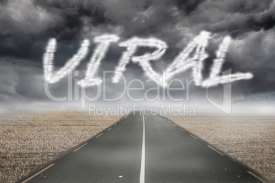 Viral against misty brown landscape with street