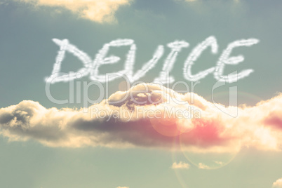 Device against bright blue sky with cloud