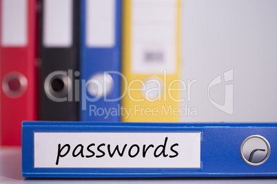 Passwords on blue business binder