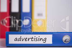 Advertising on blue business binder