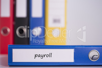 Payroll on blue business binder