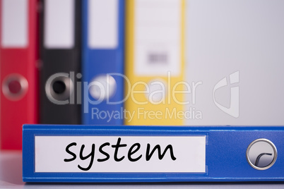 System on blue business binder