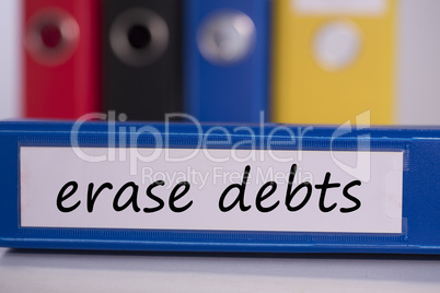 Erase debts on blue business binder