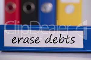 Erase debts on blue business binder