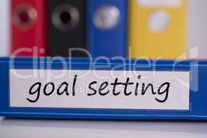 Goal setting on blue business binder