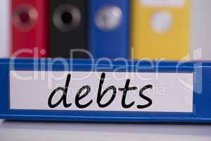 Debts on blue business binder