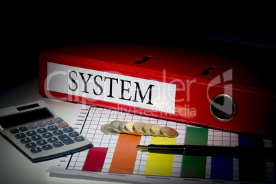 System on red business binder