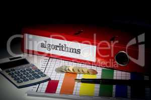 Algorithms on red business binder