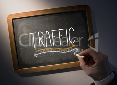 Hand writing traffic on chalkboard