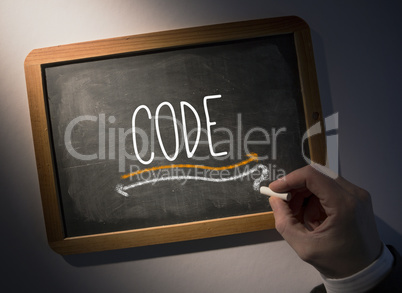 Hand writing Code on chalkboard