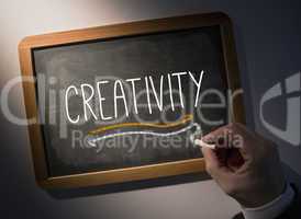 Hand writing Creativity on chalkboard