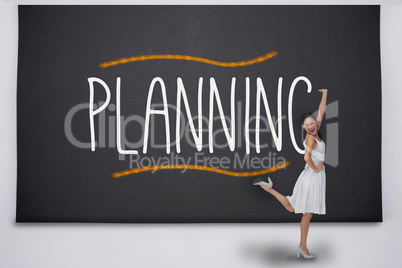 Pretty asian woman against the word planning