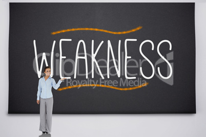 Businesswoman presenting the word weakness