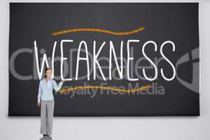 Businesswoman presenting the word weakness