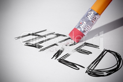 Pencil erasing the word Hired