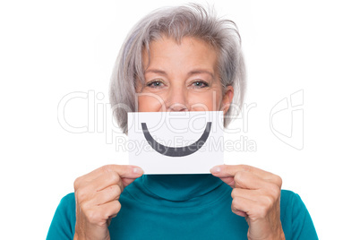 seniorin mit smiley symbol