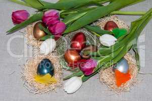 Easter egg and Tulips.