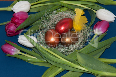 Easter egg and Tulips.