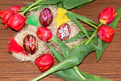 Easter egg and Tulips.