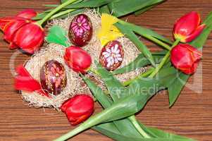 Easter egg and Tulips.