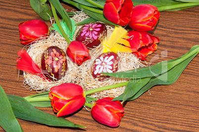 Easter egg and Tulips.