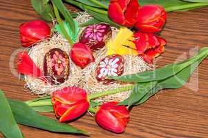 Easter egg and Tulips.