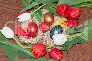 Easter egg and Tulips.