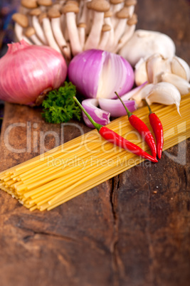 Italian pasta and mushroom sauce ingredients