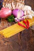 Italian pasta and mushroom sauce ingredients