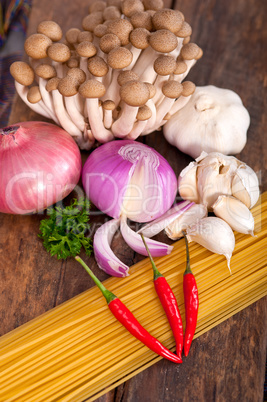 Italian pasta and mushroom sauce ingredients